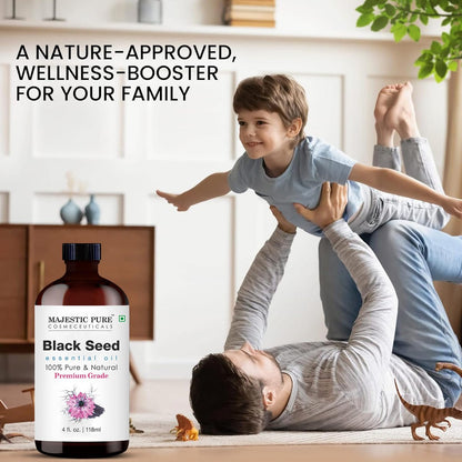 Majestic Pure Schwarzkümmelöl Bio - 100% Reines und Natürliches Ätherisches Öl mit Glaspippette, 118 ml (4 Fl Oz) für Diffuser, Aromatherapie, Seifen- und Kerzenherstellung