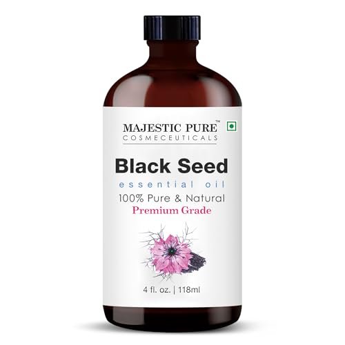 Majestic Pure Schwarzkümmelöl Bio - 100% Reines und Natürliches Ätherisches Öl mit Glaspippette, 118 ml (4 Fl Oz) für Diffuser, Aromatherapie, Seifen- und Kerzenherstellung