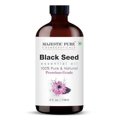 Majestic Pure Schwarzkümmelöl Bio - 100% Reines und Natürliches Ätherisches Öl mit Glaspippette, 118 ml (4 Fl Oz) für Diffuser, Aromatherapie, Seifen- und Kerzenherstellung
