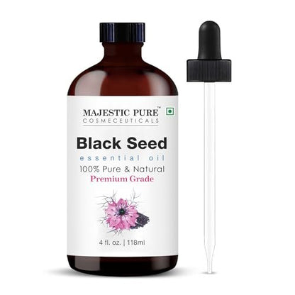 Majestic Pure Schwarzkümmelöl Bio - 100% Reines und Natürliches Ätherisches Öl mit Glaspippette, 118 ml (4 Fl Oz) für Diffuser, Aromatherapie, Seifen- und Kerzenherstellung