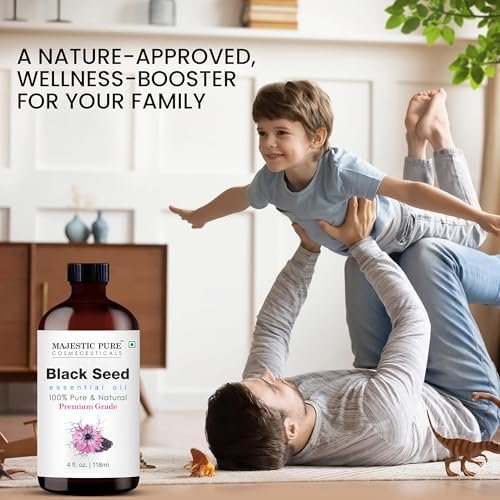 Majestic Pure Schwarzkümmelöl Bio - 100% Reines und Natürliches Ätherisches Öl mit Glaspippette, 118 ml (4 Fl Oz) für Diffuser, Aromatherapie, Seifen- und Kerzenherstellung