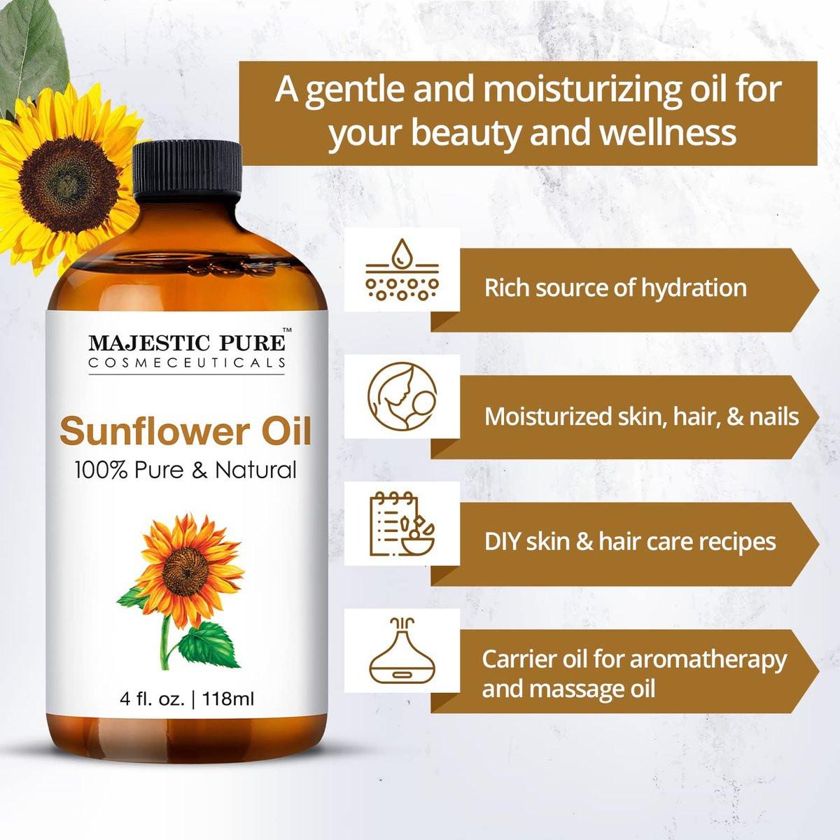Majestic Pure Sonnenblumenöl – 100 % reines und natürliches ätherisches Öl mit Glaspipette, 118 ml – ideal für Diffuser, Aromatherapie, Seifen- und Kerzenherstellung
