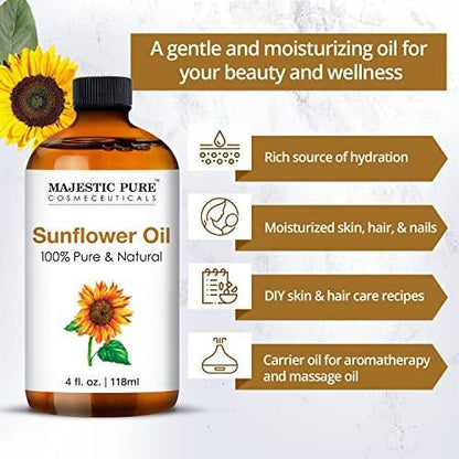 Majestic Pure Sonnenblumenöl – 100 % reines und natürliches ätherisches Öl mit Glaspipette, 118 ml – ideal für Diffuser, Aromatherapie, Seifen- und Kerzenherstellung