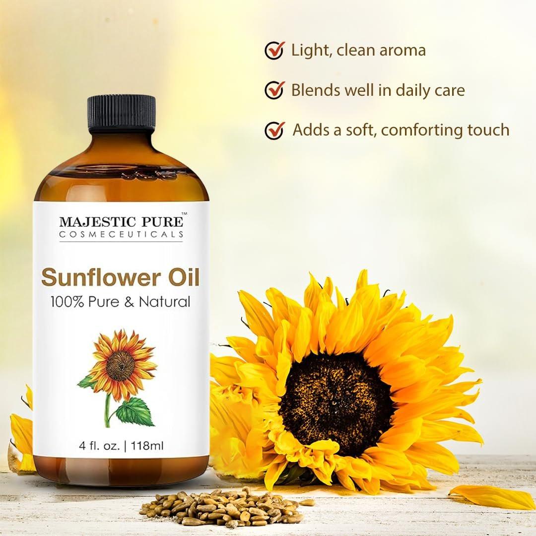 Majestic Pure Sonnenblumenöl – 100 % reines und natürliches ätherisches Öl mit Glaspipette, 118 ml – ideal für Diffuser, Aromatherapie, Seifen- und Kerzenherstellung