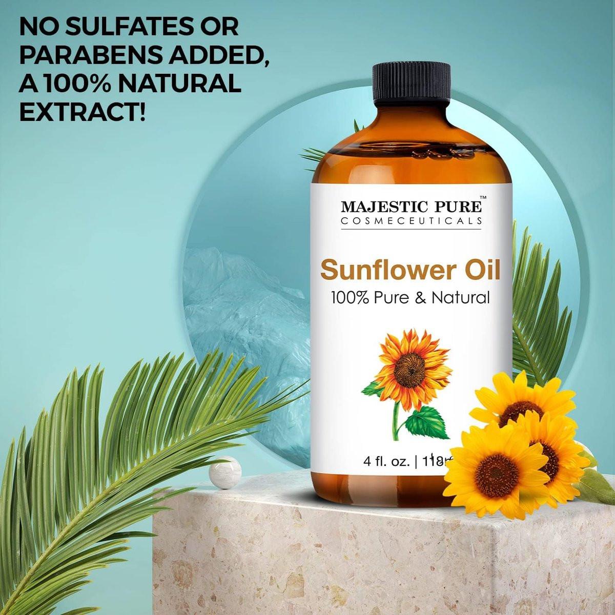Majestic Pure Sonnenblumenöl – 100 % reines und natürliches ätherisches Öl mit Glaspipette, 118 ml – ideal für Diffuser, Aromatherapie, Seifen- und Kerzenherstellung