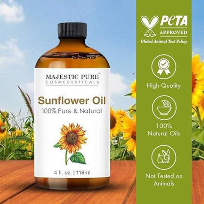 Majestic Pure Sonnenblumenöl – 100 % reines und natürliches ätherisches Öl mit Glaspipette, 118 ml – ideal für Diffuser, Aromatherapie, Seifen- und Kerzenherstellung