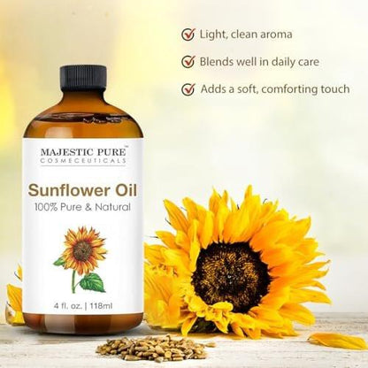 Majestic Pure Sonnenblumenöl – 100 % reines und natürliches ätherisches Öl mit Glaspipette, 118 ml – ideal für Diffuser, Aromatherapie, Seifen- und Kerzenherstellung