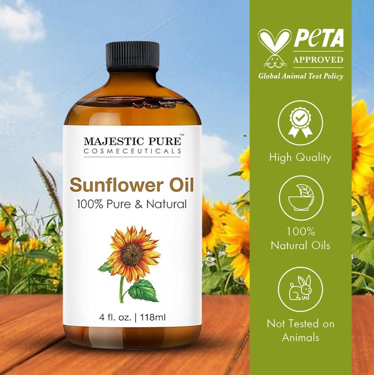 Majestic Pure Sonnenblumenöl – 100 % reines und natürliches ätherisches Öl mit Glaspipette, 118 ml – ideal für Diffuser, Aromatherapie, Seifen- und Kerzenherstellung