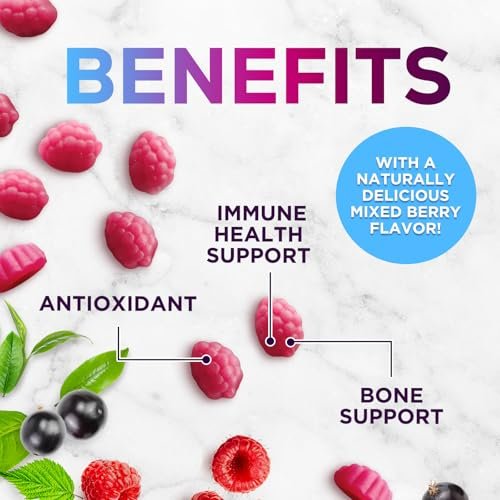 Zink Gummis 50mg pro Portion – Extra starke Immununterstützung, Antioxidans, Nicht-GVO & Glutenfrei – Bestes Zinkpräparat für Haut, Knochen und Herzgesundheit – Kaubare leckere Beerengeschmack – 60 Gummis