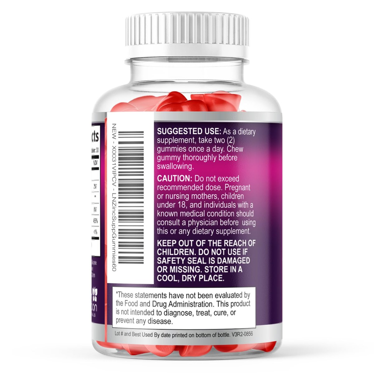 Zink Gummis 50mg pro Portion – Extra starke Immununterstützung, Antioxidans, Nicht-GVO & Glutenfrei – Bestes Zinkpräparat für Haut, Knochen und Herzgesundheit – Kaubare leckere Beerengeschmack – 60 Gummis