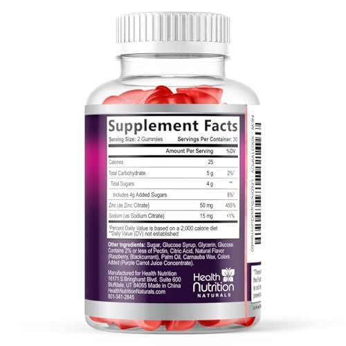 Zink Gummies 50mg pro Portion - Extra starke Immununterstützung, Antioxidans, Gummibärchen, Nicht-GVO & glutenfrei - Bestes Zinkpräparat für Haut, Knochen & Herzgesundheit - Leckerer Beerengeschmack - 120 Gummibärchen