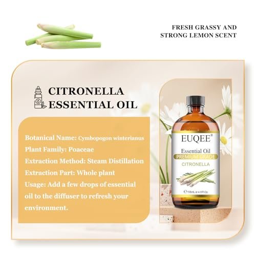 EUQEE Citronella-Öl, 118 ml Geschenkbox mit Pipette – Reines Citronella-Öl für Kerzen, Diffuser und Luftbefeuchter