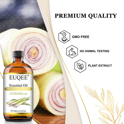 EUQEE Citronella-Öl, 118 ml Geschenkbox mit Pipette – Reines Citronella-Öl für Kerzen, Diffuser und Luftbefeuchter