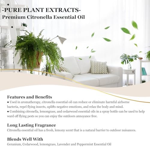 EUQEE Citronella-Öl, 118 ml Geschenkbox mit Pipette – Reines Citronella-Öl für Kerzen, Diffuser und Luftbefeuchter