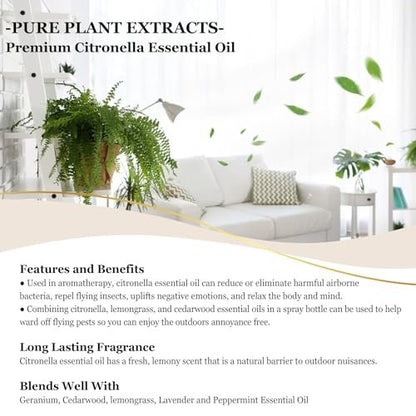 EUQEE Citronella-Öl, 118 ml Geschenkbox mit Pipette – Reines Citronella-Öl für Kerzen, Diffuser und Luftbefeuchter