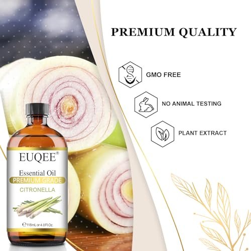 EUQEE Citronella-Öl, 118 ml Geschenkbox mit Pipette – Reines Citronella-Öl für Kerzen, Diffuser und Luftbefeuchter