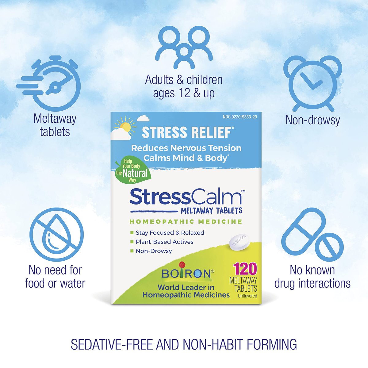 Boiron StressCalm Tabletten gegen Stress, Ängste, Nervosität, Reizbarkeit und Müdigkeit - 120 Stück