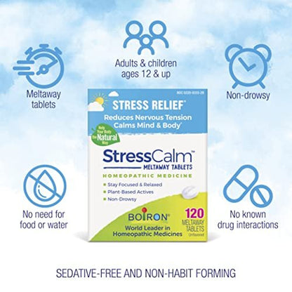 Boiron StressCalm Tabletten gegen Stress, Ängste, Nervosität, Reizbarkeit und Müdigkeit - 120 Stück
