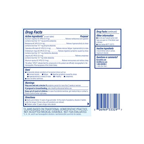 Boiron StressCalm Tabletten gegen Stress, Ängste, Nervosität, Reizbarkeit und Müdigkeit - 120 Stück