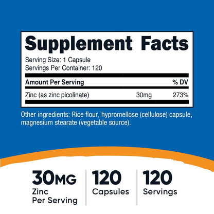 Nutricost Zinkpicolinat 30mg, 120 Kapseln – Glutenfrei & Nicht-GMO
