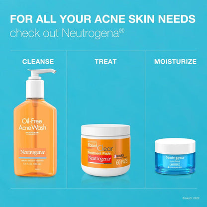Neutrogena Rapid Clear Maximum Strength Akne-Pads mit 2% Salicylsäure gegen Pickel, ölfreie Reinigungstücher für zu Akne neigende Haut, 3er-Pack (60 Tücher pro Packung)