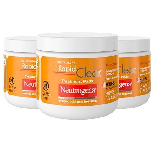 Neutrogena Rapid Clear Maximum Strength Akne-Pads mit 2% Salicylsäure gegen Pickel, ölfreie Reinigungstücher für zu Akne neigende Haut, 3er-Pack (60 Tücher pro Packung)