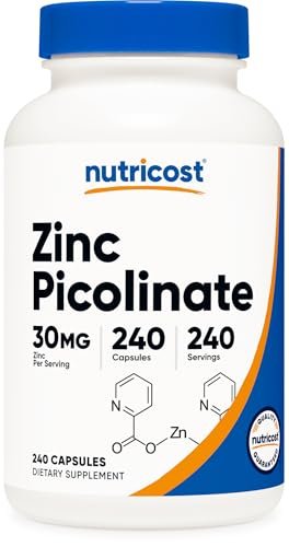Nutricost Zink Picolinat 30 mg, 240 Kapseln – Glutenfrei & Nicht-GMO