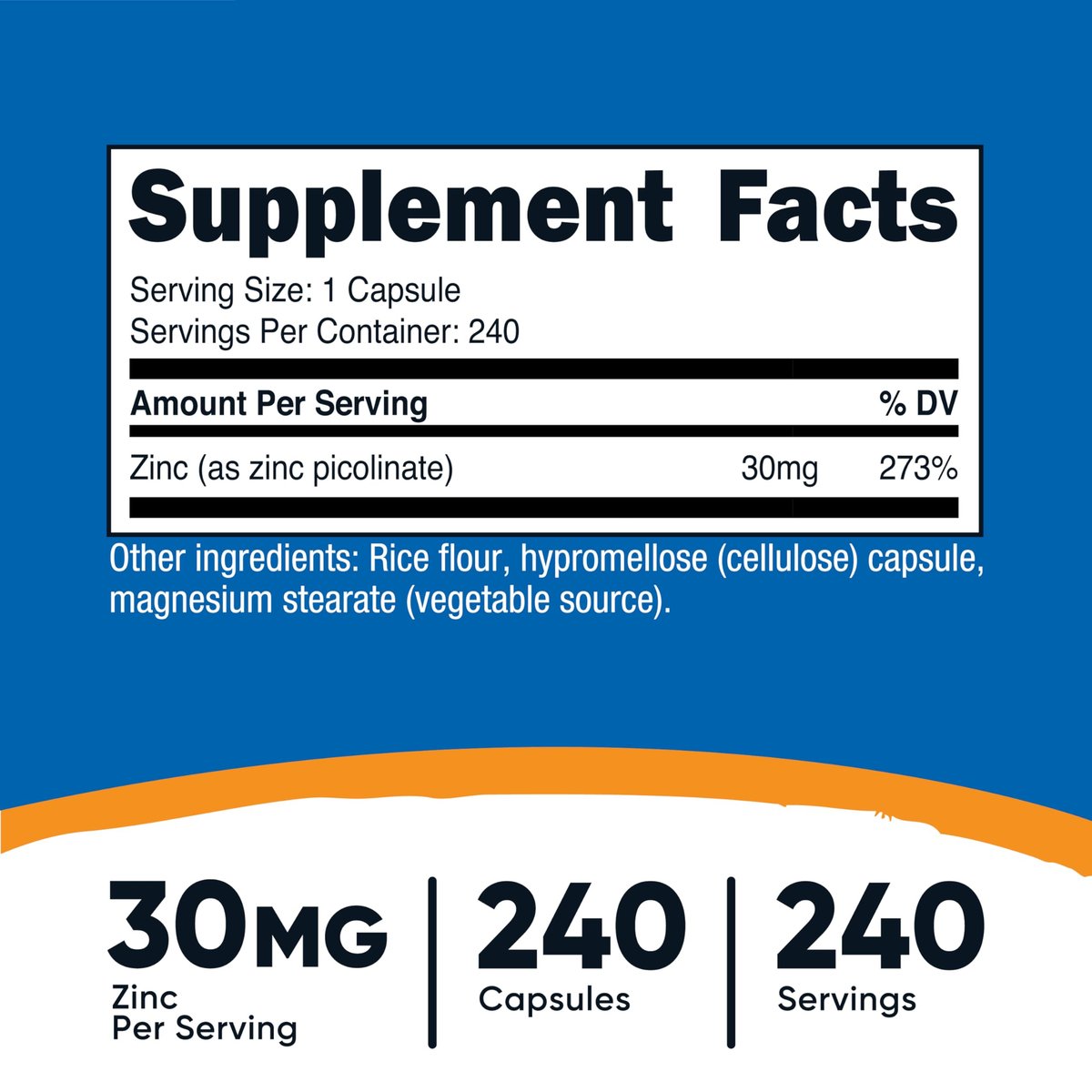 Nutricost Zink Picolinat 30 mg, 240 Kapseln – Glutenfrei & Nicht-GMO