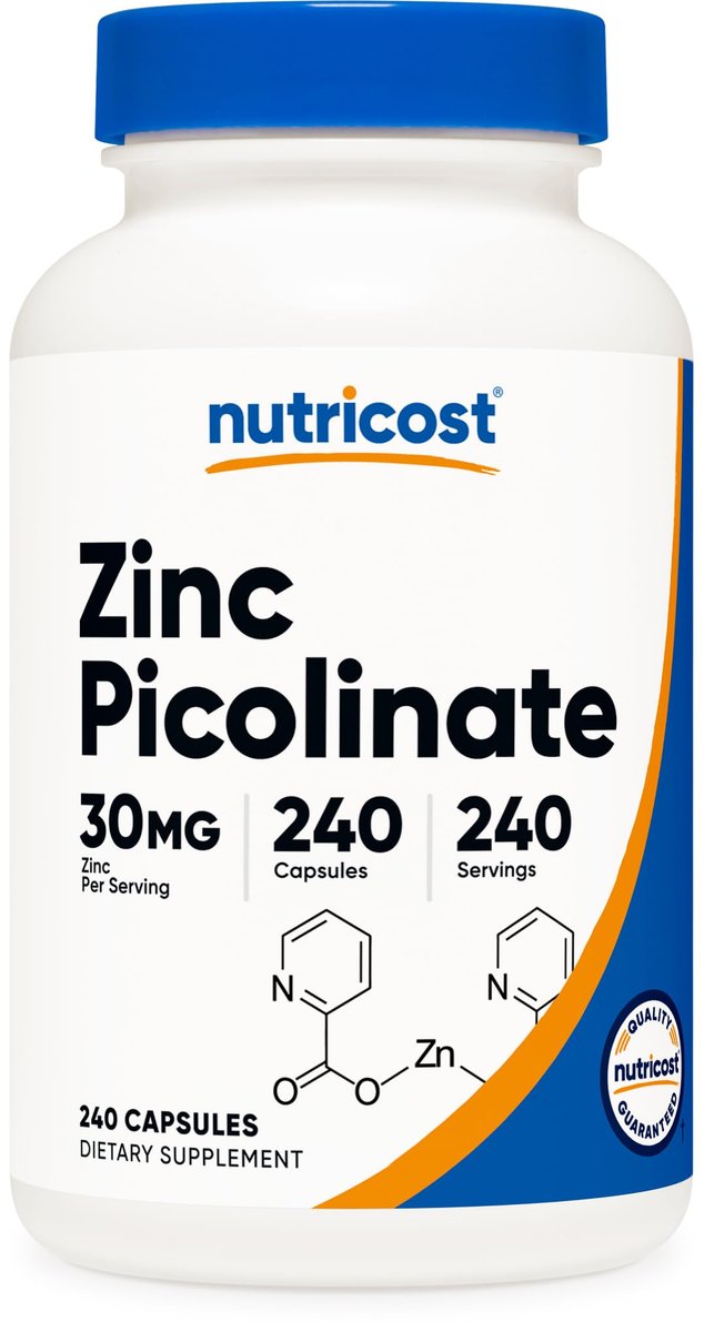 Nutricost Zink Picolinat 30 mg, 240 Kapseln – Glutenfrei & Nicht-GMO