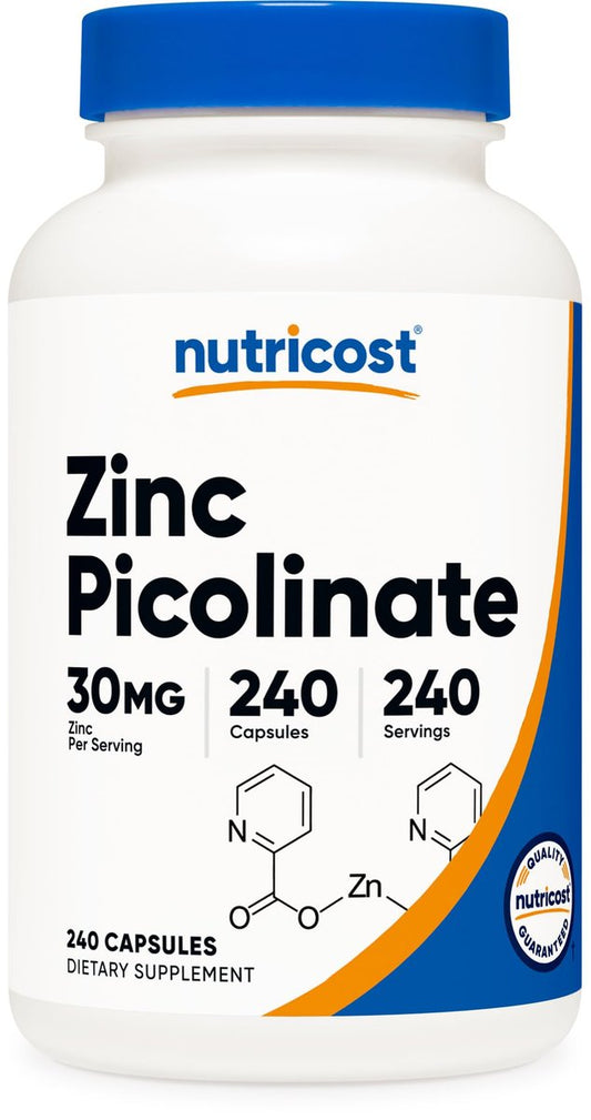 Nutricost Zink Picolinat 30 mg, 240 Kapseln – Glutenfrei & Nicht-GMO