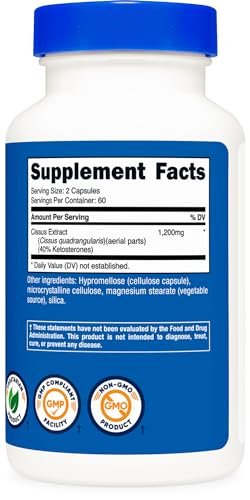 Nutricost Cissus Quadrangularis (1200mg) 120 Kapseln - 60 Portionen, Glutenfrei, Nicht-GVO, Vegetarierfreundlich