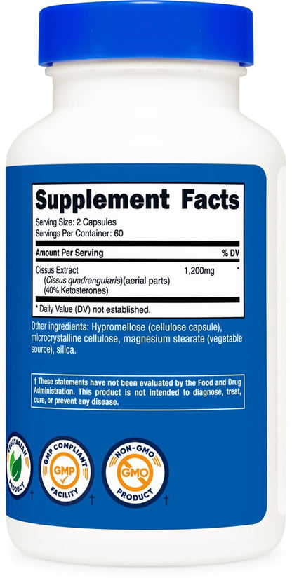 Nutricost Cissus Quadrangularis (1200mg) 120 Kapseln - 60 Portionen, Glutenfrei, Nicht-GVO, Vegetarierfreundlich