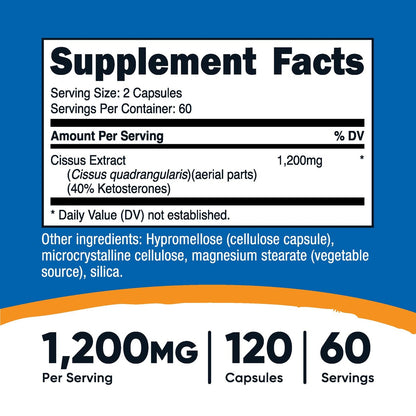 Nutricost Cissus Quadrangularis (1200mg) 120 Kapseln - 60 Portionen, Glutenfrei, Nicht-GVO, Vegetarierfreundlich