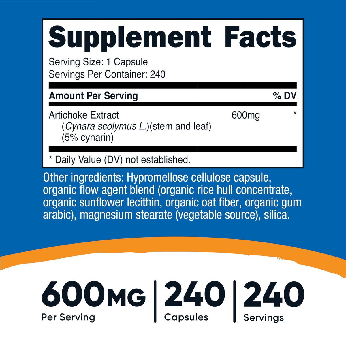 Nutricost Artischockenextrakt 600 mg, 240 vegane Kapseln – Glutenfrei, Nicht-GVO