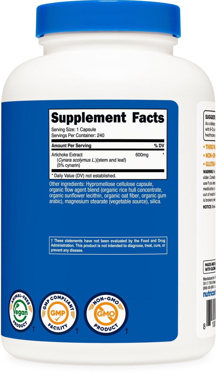 Nutricost Artischockenextrakt 600 mg, 240 vegane Kapseln – Glutenfrei, Nicht-GVO