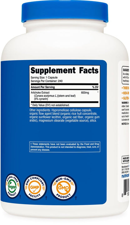 Nutricost Artischockenextrakt 600 mg, 240 vegane Kapseln – Glutenfrei, Nicht-GVO