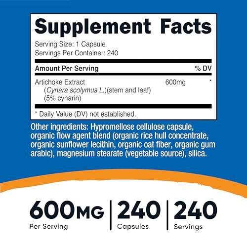 Nutricost Artischockenextrakt 600 mg, 240 vegane Kapseln – Glutenfrei, Nicht-GVO