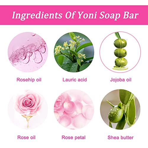Yoni Seife 2er-Pack, 100% natürliche Bio-Seife für den Intimbereich, pH-Balance, feminine Waschseife für tägliche Frische & Geruchskontrolle, handgemachte Rosenseife mit Schaumnetz, 100 g pro Stück
