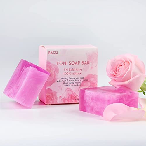 Yoni Seife 2er-Pack, 100% natürliche Bio-Seife für den Intimbereich, pH-Balance, feminine Waschseife für tägliche Frische & Geruchskontrolle, handgemachte Rosenseife mit Schaumnetz, 100 g pro Stück