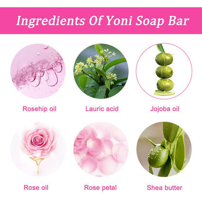 Yoni Seife 2er-Pack, 100% natürliche Bio-Seife für den Intimbereich, pH-Balance, feminine Waschseife für tägliche Frische & Geruchskontrolle, handgemachte Rosenseife mit Schaumnetz, 100 g pro Stück