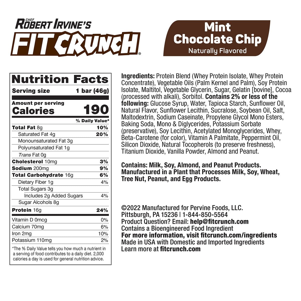 FITCRUNCH Snack Size Proteinriegel, entwickelt von Robert Irvine, 6-Schicht gebackener Riegel, 3g Zucker, glutenfrei & weicher Kuchenkern (6 Riegel, Minz-Schokoladenstückchen)