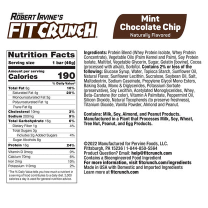 FITCRUNCH Snack Size Proteinriegel, entwickelt von Robert Irvine, 6-Schicht gebackener Riegel, 3g Zucker, glutenfrei & weicher Kuchenkern (6 Riegel, Minz-Schokoladenstückchen)