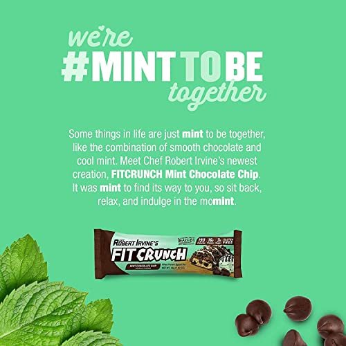 FITCRUNCH Snack Size Proteinriegel, entwickelt von Robert Irvine, 6-Schicht gebackener Riegel, 3g Zucker, glutenfrei & weicher Kuchenkern (6 Riegel, Minz-Schokoladenstückchen)