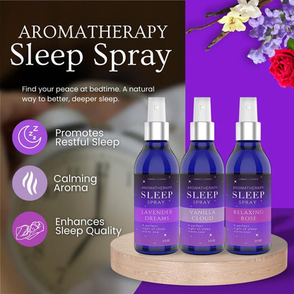 Kissen-Spray-Mist für Tiefschlaf | Hilfe bei Stress & Angst | (3er-Pack) Beruhigender Lavendel, Vanille, Rosen-Mist | von Combat Cleaner