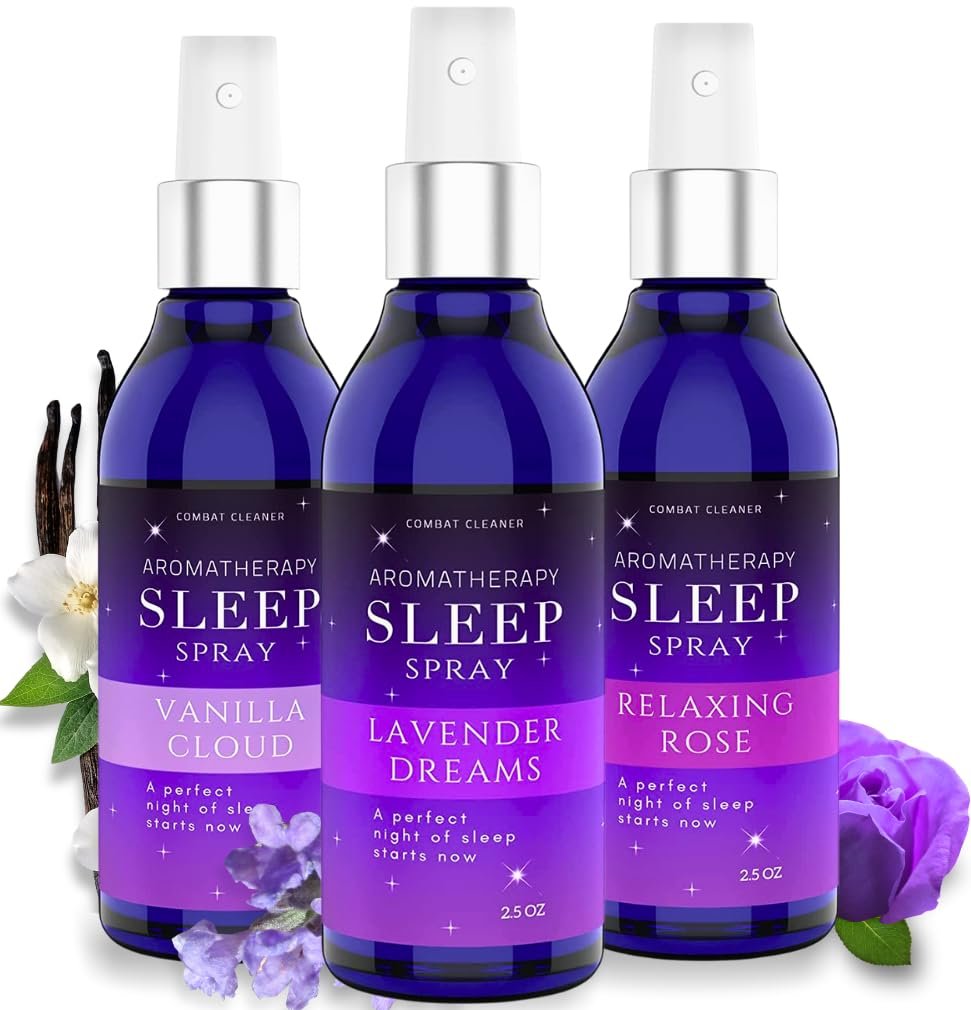 Kissen-Spray-Mist für Tiefschlaf | Hilfe bei Stress & Angst | (3er-Pack) Beruhigender Lavendel, Vanille, Rosen-Mist | von Combat Cleaner