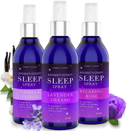 Kissen-Spray-Mist für Tiefschlaf | Hilfe bei Stress & Angst | (3er-Pack) Beruhigender Lavendel, Vanille, Rosen-Mist | von Combat Cleaner