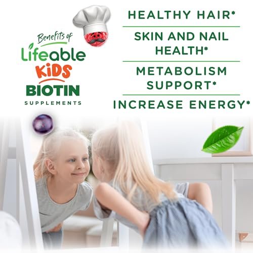 Lifeable Kids Biotin Gummis | 5.000 mcg | Natürlicher Geschmack | Vegan & Non-GMO | Für Haare, Haut und Nägel | 90 Gummis
