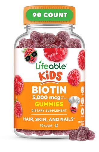 Lifeable Kids Biotin Gummis | 5.000 mcg | Natürlicher Geschmack | Vegan & Non-GMO | Für Haare, Haut und Nägel | 90 Gummis