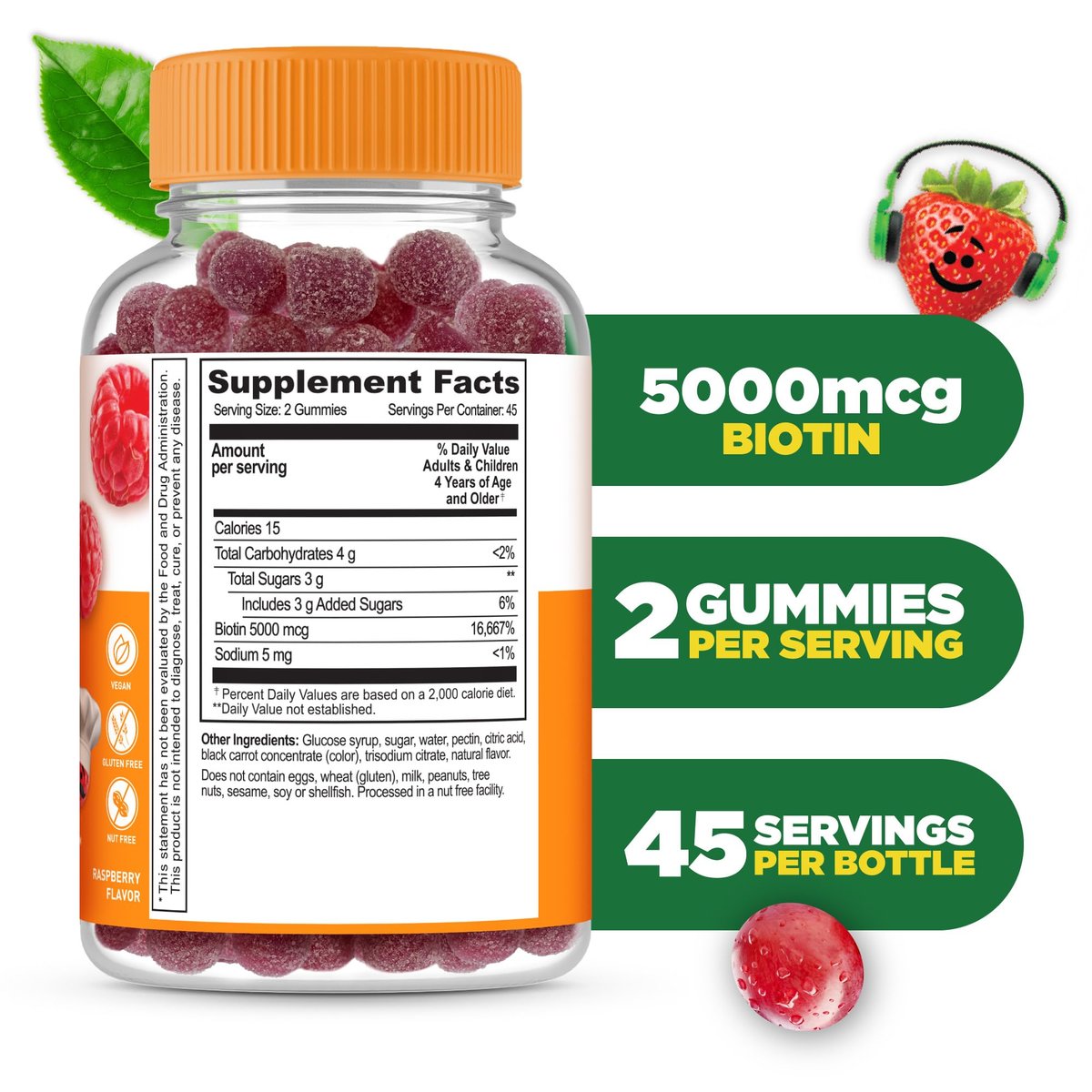 Lifeable Kids Biotin Gummis | 5.000 mcg | Natürlicher Geschmack | Vegan & Non-GMO | Für Haare, Haut und Nägel | 90 Gummis
