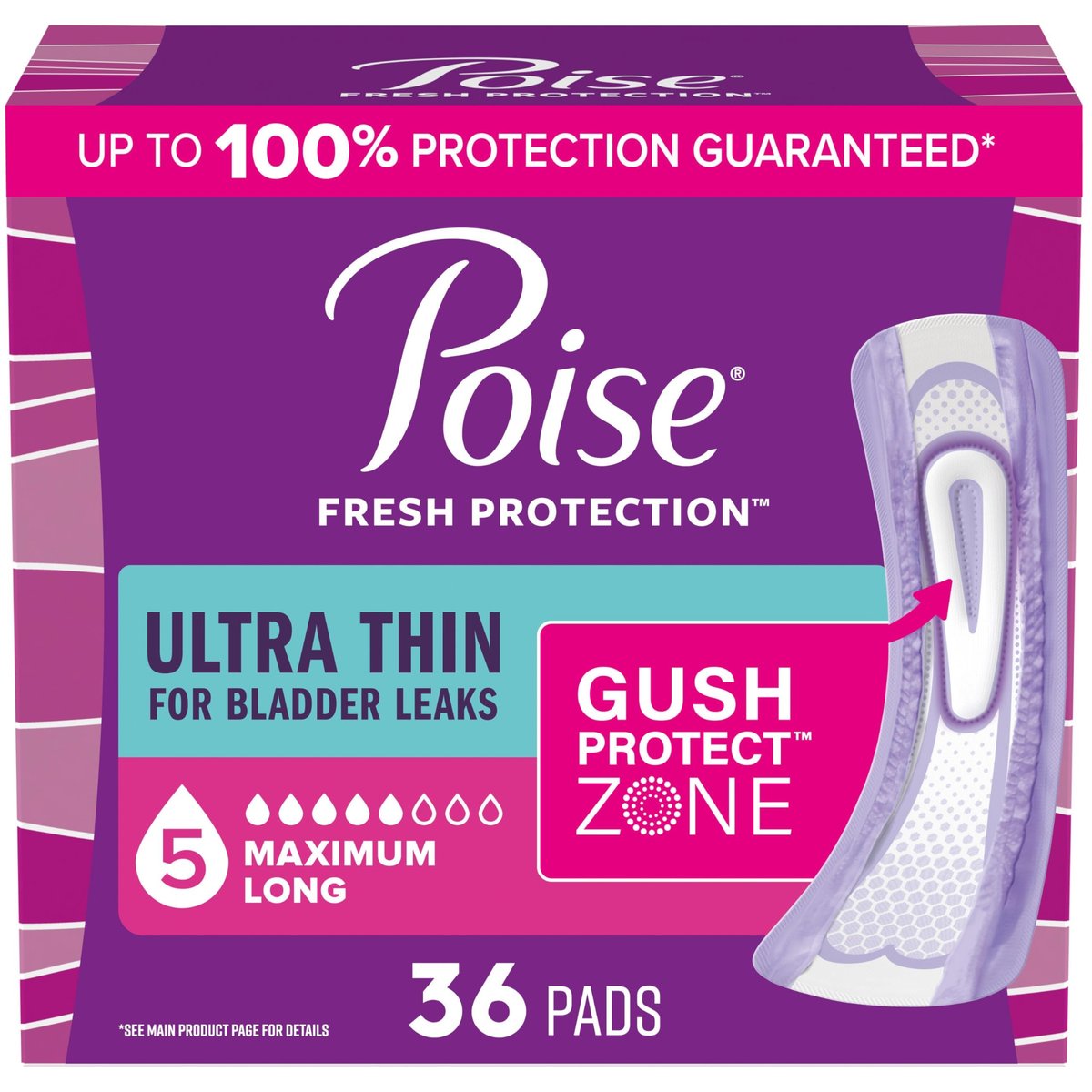 Poise Ultra Thin Inkontinenz- & Wochenbett-Einlagen bei Blasenschwäche, 5 Tropfen Maximale Saugfähigkeit, Lange Länge, 36 Stück (Verpackung kann variieren)